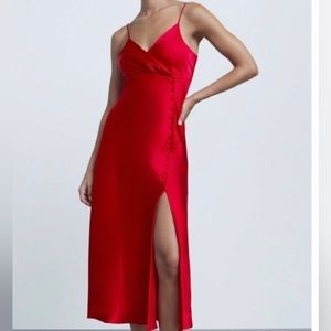 Zara Red Satin MIDI Dress w/ slit. Size Small. Worn once